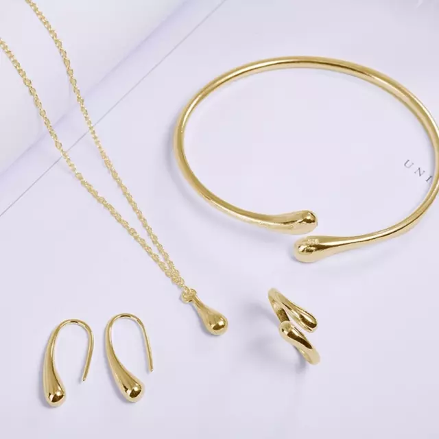 Waterdrop Jewelry Set Womens Gold Necklace Bracelet Earrings Ring New