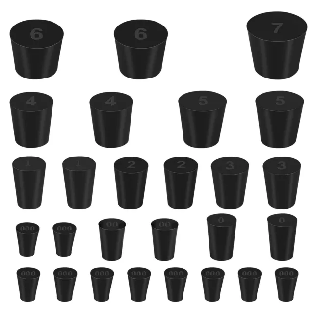 27 Pack (10 Assorted Sizes) 000# - 7# Tapered Lab Bungs Solid Rubber Stoppers