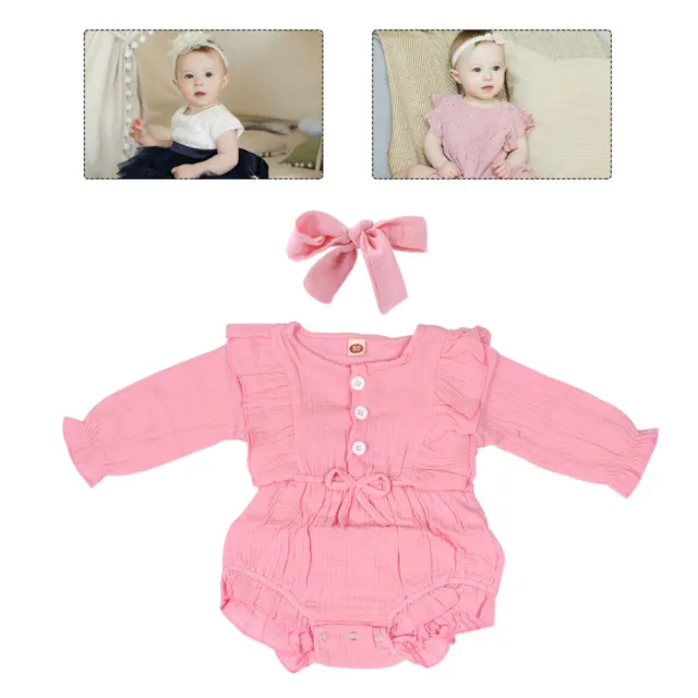 Ruffled Romper Cotton Baby Girl Headband Infant Bodysuit Jumpsuits