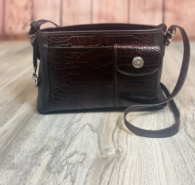 Brighton Womens Black / Brown Leather Croc Embossed Purse Handbag