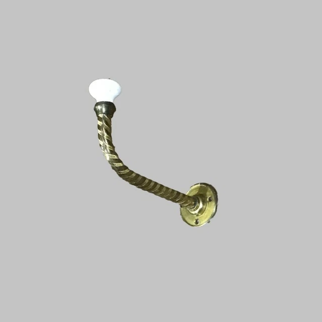 Victorian Brass and Ceramic Robe Hook with Spiral Twist Stem