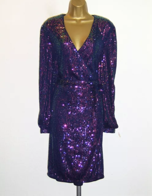 Beautiful Colourful Sequin Wrap Over Evening Party Dress Size 20 New