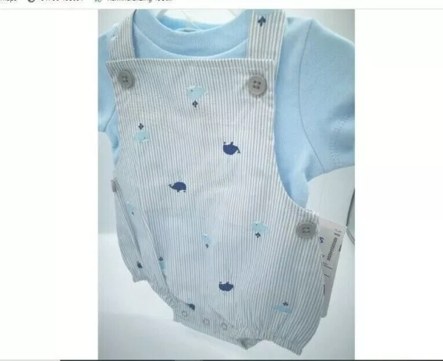 Baby boy Romper dungarees & T shirt Blue cotton Spanish Style  6 months 9 months