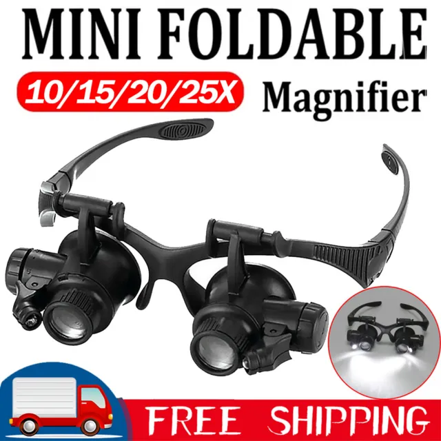 Headband Head Magnifier LED Light Jeweler Watch Repair Loupe Magnifying Glasses