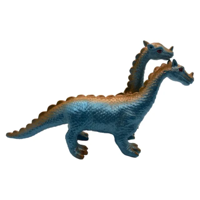 Toy Major Metallic Blue 2 Headed Dragon Dinosaur Mythical Creature Figure Rubber