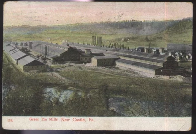 Postcard NEW CASTLE Pennsylvania/PA  Greer Tin Mills Bird's Eye Aerial view 1907