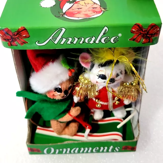 Annalee Toboggan Mouse (Rare) & Nutcracker Mouse Christmas Ornament 2010 2