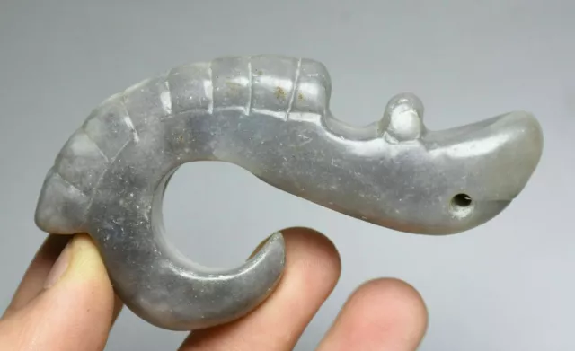 9CM Chinese Hetian Jade Carving Yu Pig Dragon Hook Gou Amulet Pendant