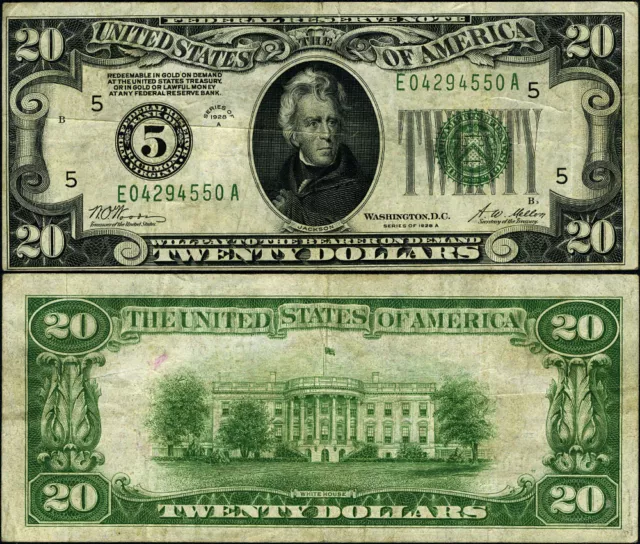 FR. 2051 E $20 1928-A Federal Reserve Note Richmond E-A Block VF+
