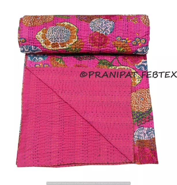 Indien Kantha Couette Imprimé Tropical Rose Reine Coton Couvre-Lit Jeté de Lit 3