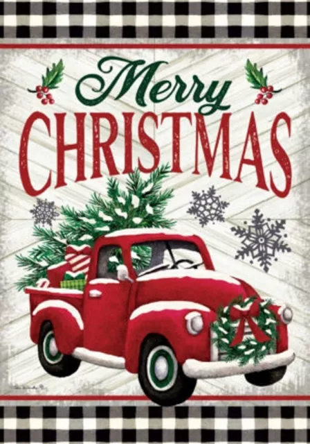 Merry Christmas Farmhouse Red Truck, Garden Flag 12"x18", Custom Decor, 2 Sided