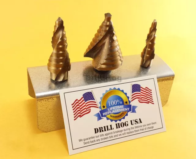 Drill Hog Step Drill Set UNIBIT Reamer Spiral Flute COBALT Lifetime Warranty 3