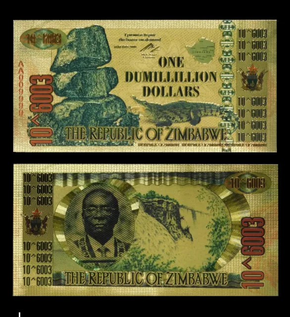 Zimbabwe 1 Dumillillion Dollars Gold Foil Banknote 100 Trillion Series