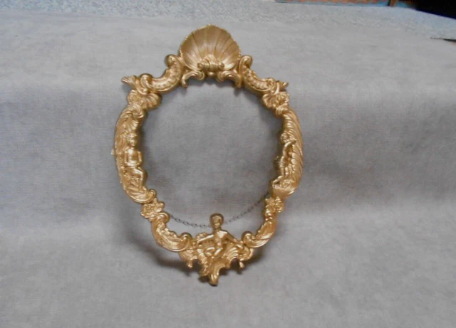 French Vintage gilded metal  MIRROR FRAME PEDIMENT  PUTTi Angel
