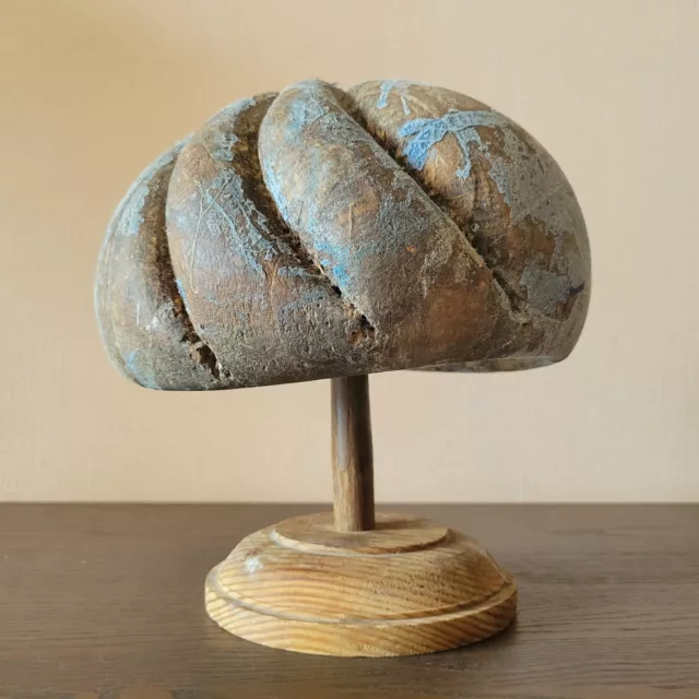 Hat block 80s Vintage wooden Millinery supplies Wood form Antique mold puzzle