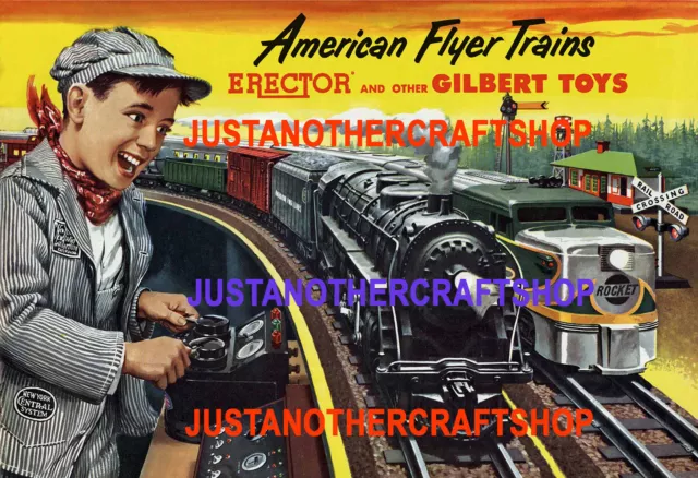 Gilbert American Flyer Züge 1953 Große A3 Größe Plakat Werbung Ladenschild Daten