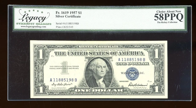 DBR 1957 Silver Fr. 1619 AB Block Legacy 58 PPQ Serial A11885198B