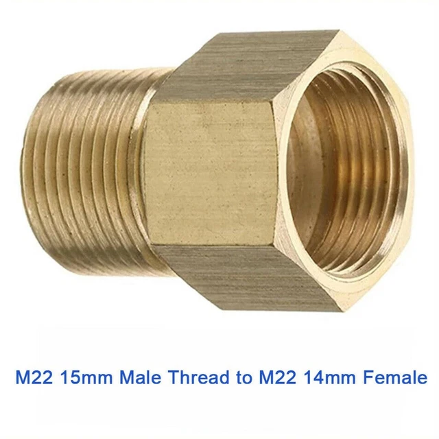 Adaptateur Tuyau Nettoyeur Haute Pression M22 14mm Vers 15mm - Laiton - Double Joint - Pack De 2