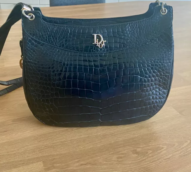 Sac Dior demi-lune croco noir - En très bon état - 25x19x8 cm