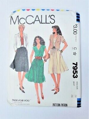 McCalls Sewing Pattern 7953 Flared Dress Jacket 14 Vintage 1980s B&W Env Uncut