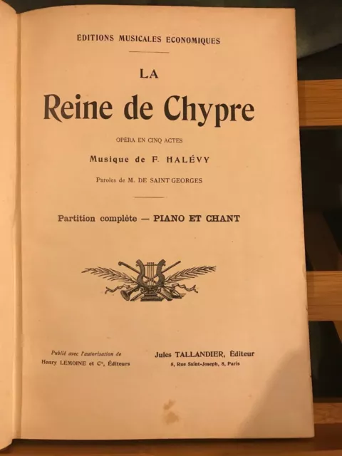 Halevy La Reine de Chypre partition chant piano éditions Taillandier / Lemoine
