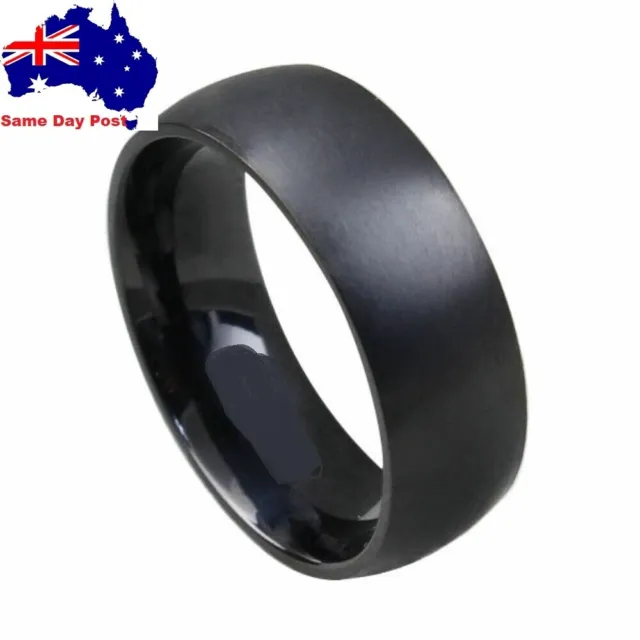 8MM Men's Black Titanium Steel Ring Engagement Wedding Anniversary Band Size8-11