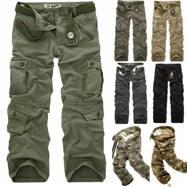 Mens Army Cargo Combat Military Trousers Pants Slacks Multi Pockets Casual Work 2