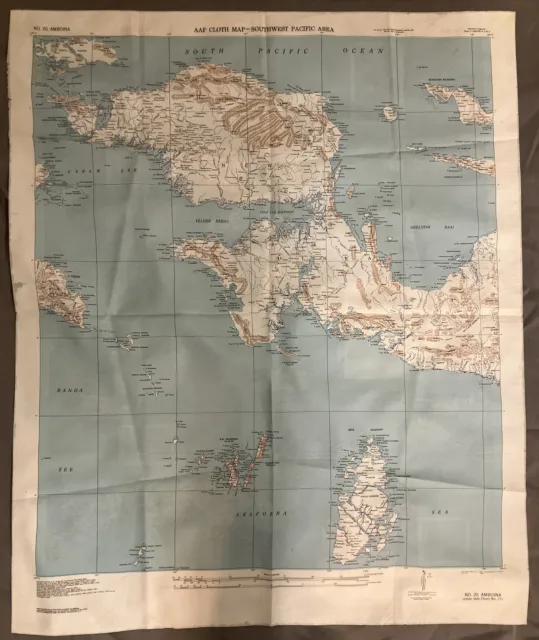 WWII US ARMY. Cloth Map of Halmahera Amboina 1944 Escape US Air Corps ...