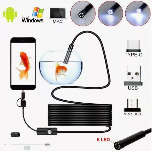 Cámara Endoscopio con Luces Led USB/ Tipo C/ Micro USB para Teléfono Celular PC