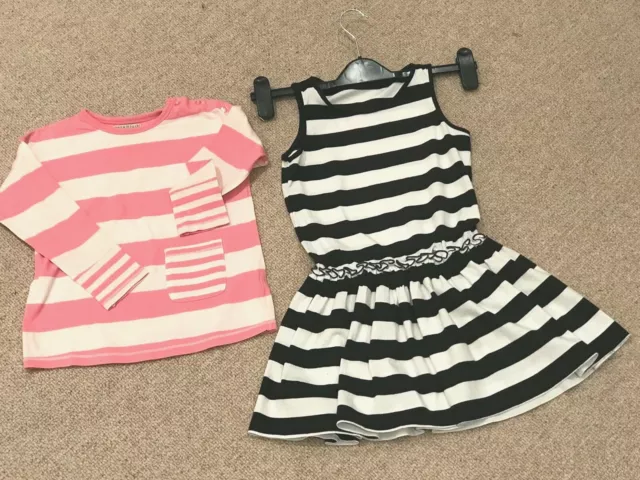 Next Lovely Girls Dress + M&S Indigo  Pink Top Age 5 - 6 Years Striped Cotton