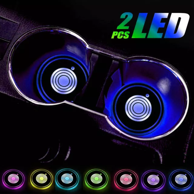2pcs Coaster Cup Pad Car Accessories RGB LED Light Cover Interior Ambient Lamps
