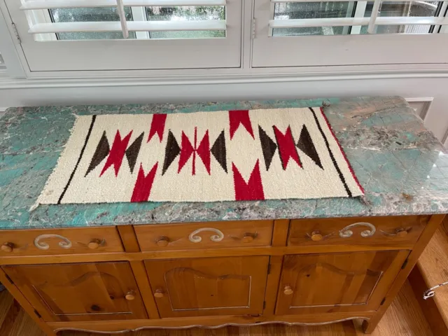 Antique Navajo Handwoven Native American Indian Rug Wool Blanket 34 x 17