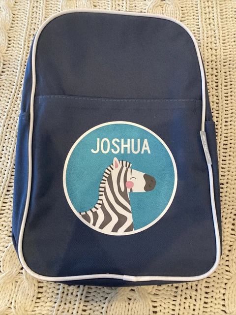 Joshua Personalised Navy Blue Small Backpack white piping to suit Kindy NEW