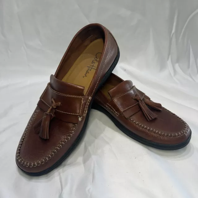 Cole Haan Mens Size 7 Brown Tassel Slip On Loafers Casual Dress Shoes Almond Toe