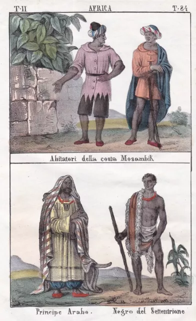 Kingdom of Mozambique East Africa Saudi Arabia costumes Lithographie 1840