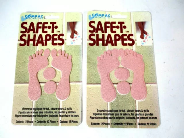 Vintage 1997 Lot Of 2 Safe-T-Shapes Anti Slip Bathtub Pink Feet NOS MADE IN USA