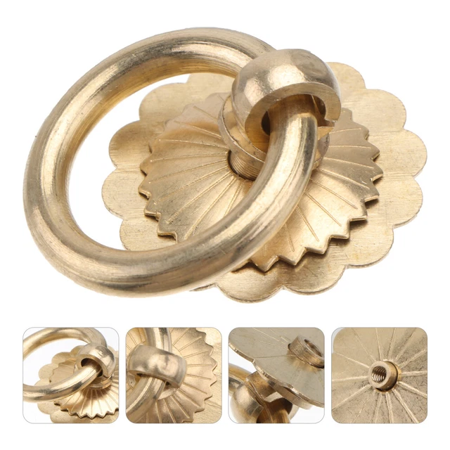 4 Pcs Furniture Ring Pull Handle Drawer Cupboard Knobs Pure Copper