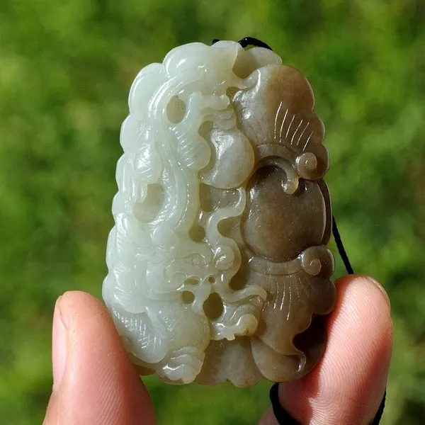 Natural Hetian Nephrite Jade Dragon Pendant Carving / Art w / certificate