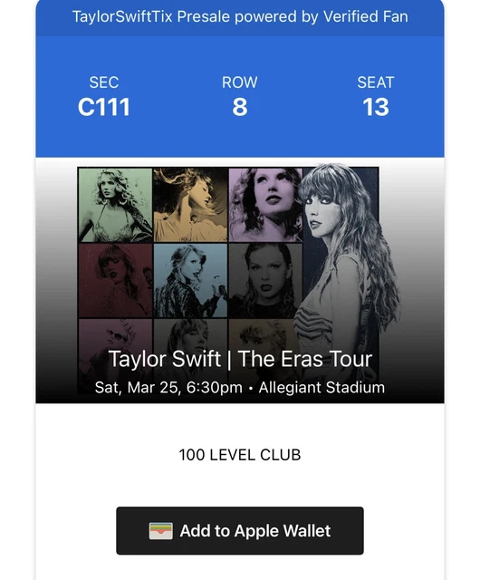 TAYLOR SWIFT AT Allegiant Stadium 3/25/2023 Section 111, Row 8 ONE