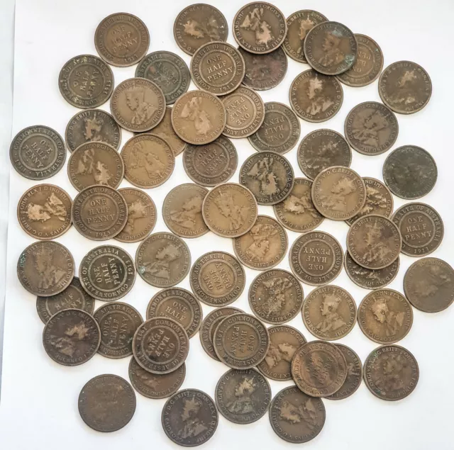 Bulk Australian halfpenny set 40 coins from 1911-1964 All different year/varieti 3