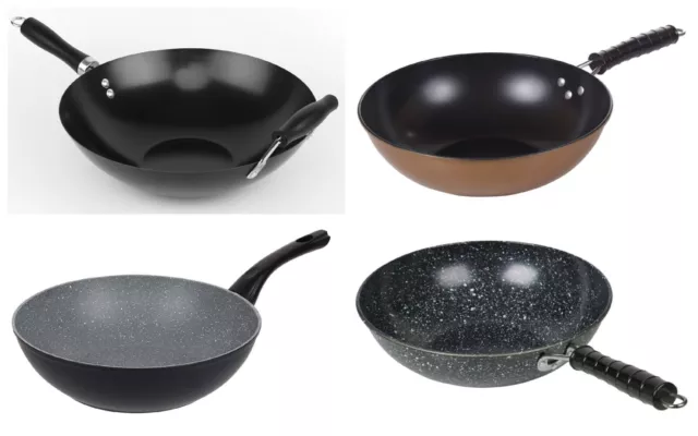 Deep Saute Pan Non Stick Induction Wok Gas Electric Frying Fry Pan Pot Marble