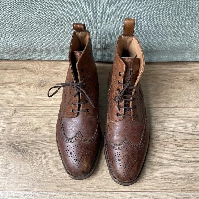 LOAKE OLIVER BROGUE Grain Leather Ankle Boots Dark Brown Goodyear ...