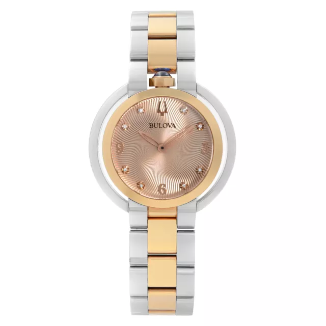 Bulova Rubaiyat Two Tone Steel Guilloche Diamond Ladies Quartz Watch 98P174