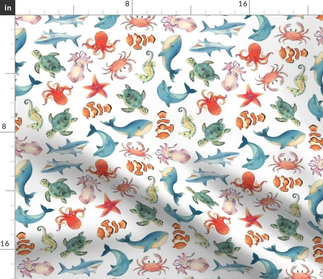 Sea Animal Animals Ocean Creatures Dolphin Whale Spoonflower Fabric by the Yard