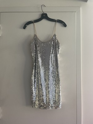 Alice + Olivia Silver Sequin Dress Size 2