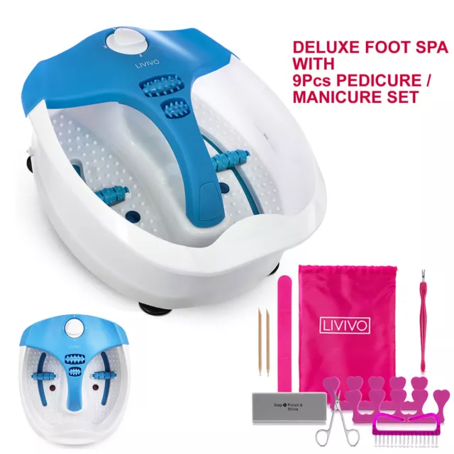 Foot Spa W/ 9pcs Manicure Pedicure Set Vibrating Wet Warm Bath Infrared Massage