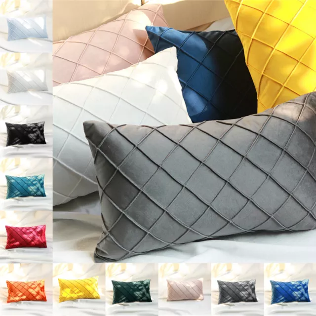 UK NEW Velvet Checked Solid Soft Plain Cushion Cover Tartan Pillow Case 20x12 in