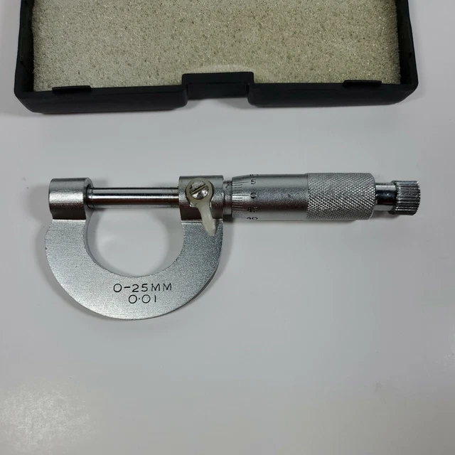 Micrometer Screw Gauge w/Lock, Nickel Plated Brass - Range 0-25x0.01mm