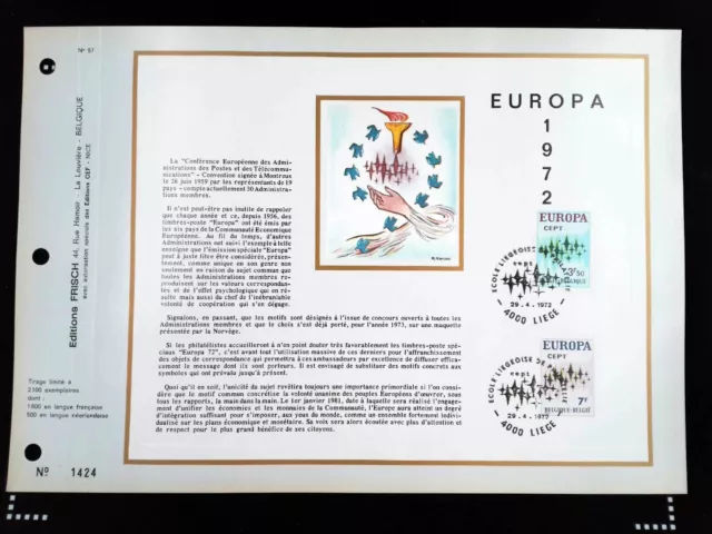 Europa 1972   Special Frisch Belgique  1972 Feuillet Philatélique Cef 57