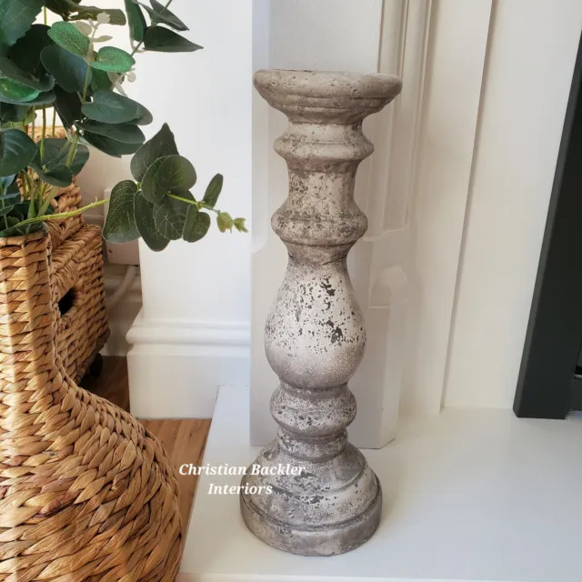 Large Stone Effect Candle Holder Aged Heavy Column Style Candlestick 45cm